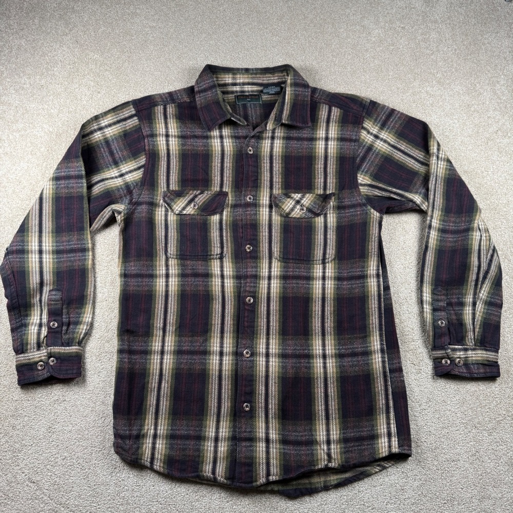 Field & Stream Mens Plaid Flannel Shirt Long Sleeve Burgundy Green XL 2078
